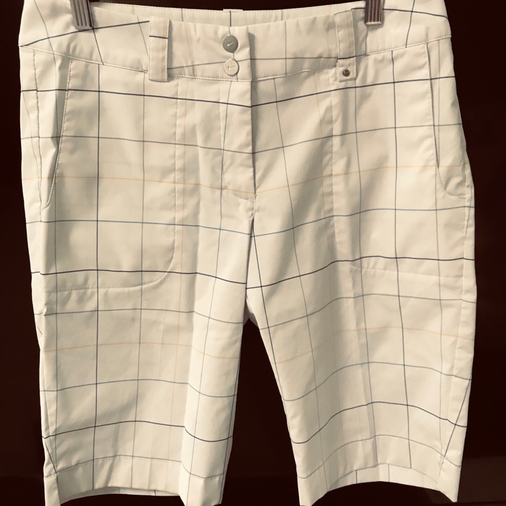Nike White Windowpane Bermuda Shorts with Navy Grid